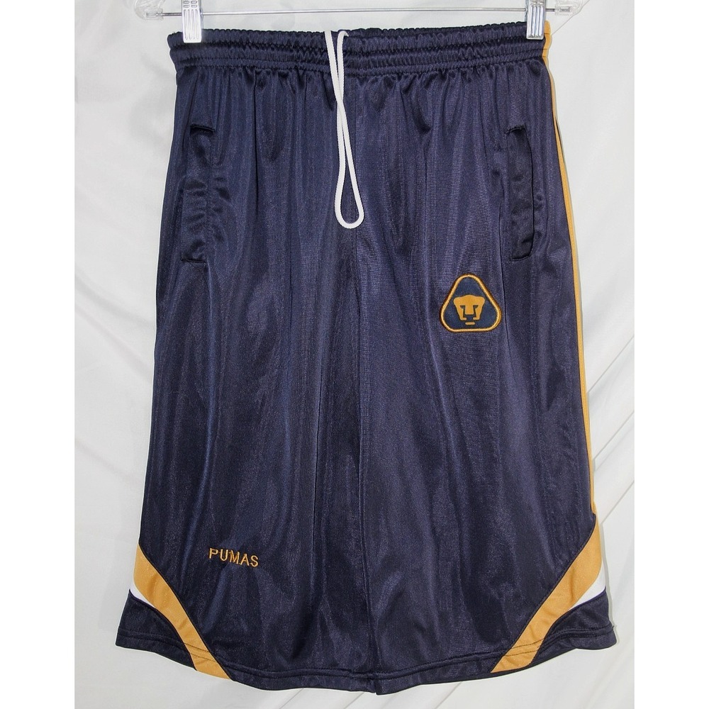 PUMAS UNAM Small S Navy Gold Soccer Shorts Embroidered Logo 26 X 14
